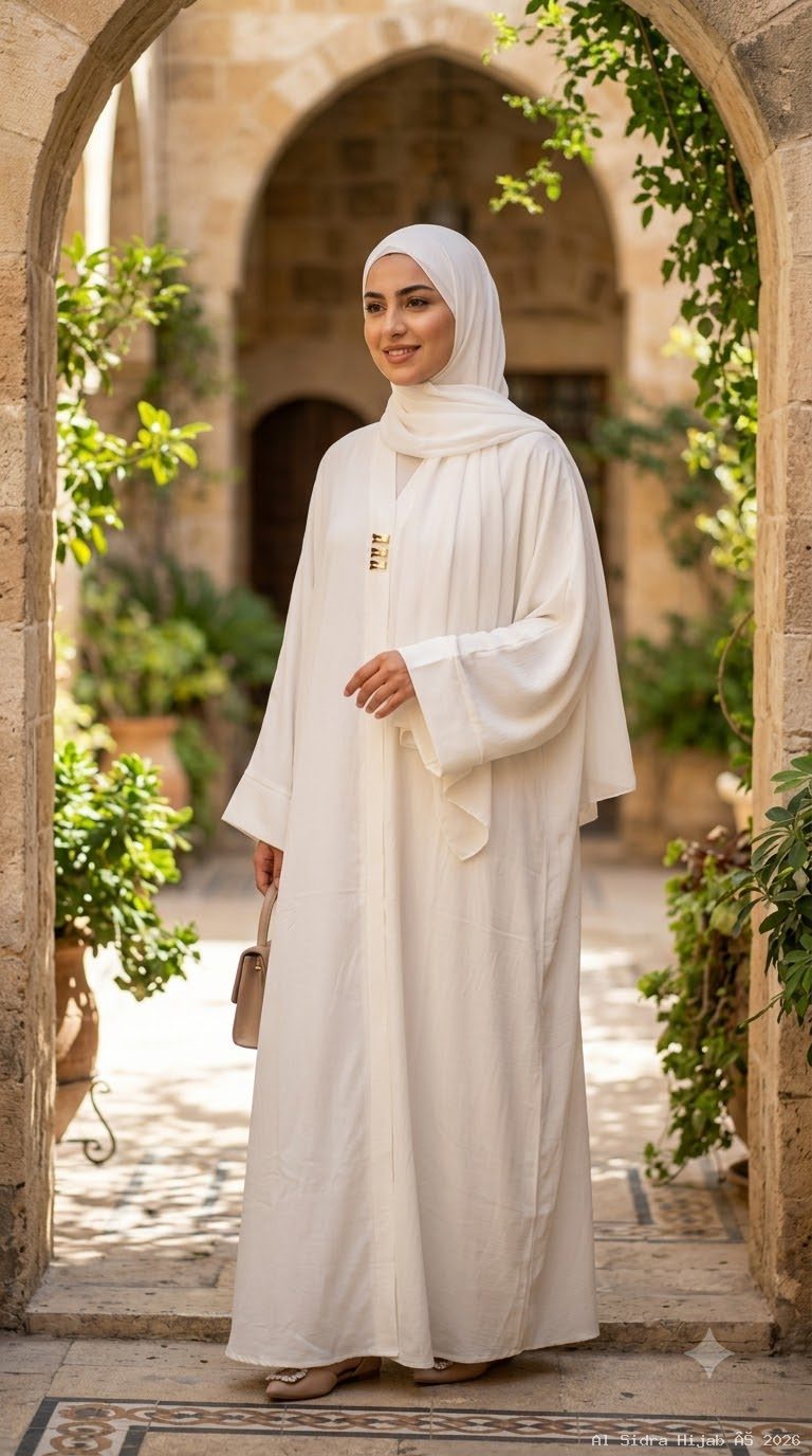 Pristine White Front-Open Abaya – Premium TikTok Fabric