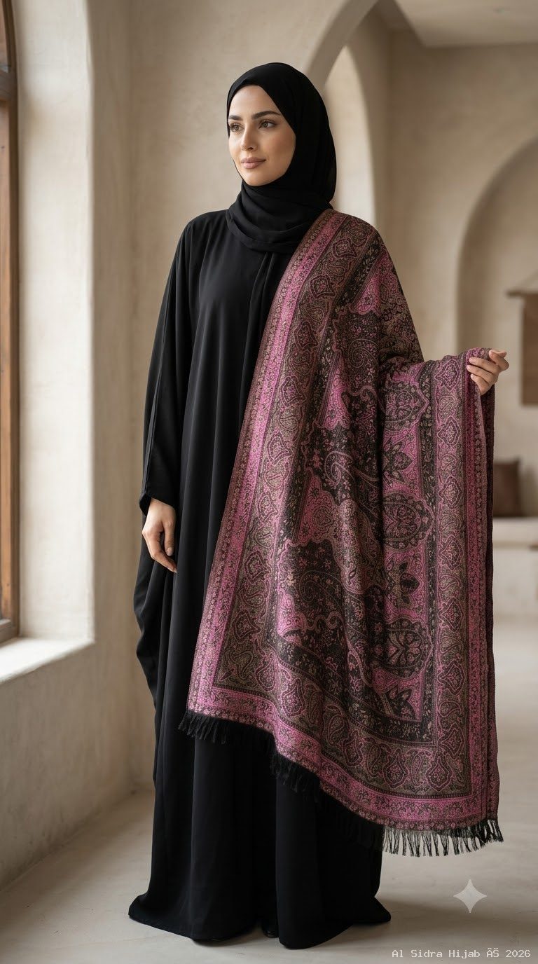 PASHMINA SHAWL PINK & BLACK