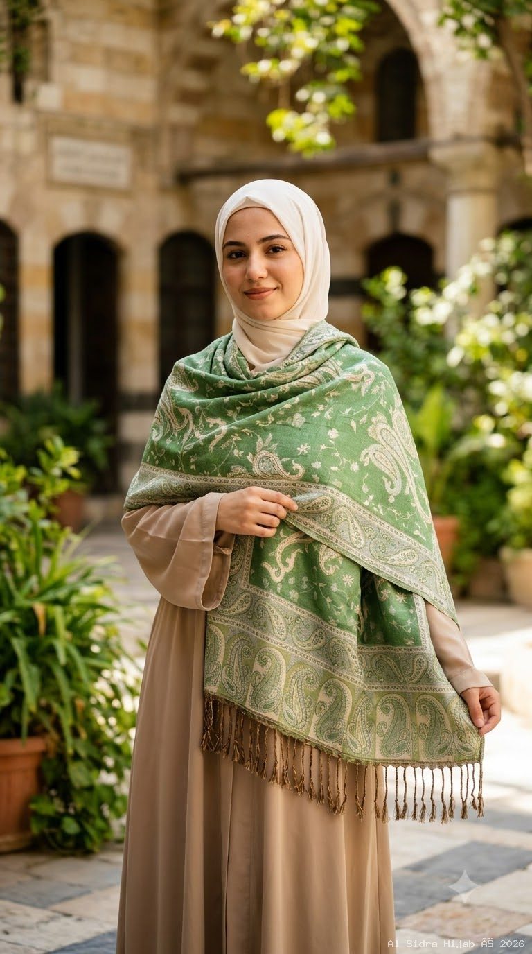 Pashmina shawl in Sage Green & Gold