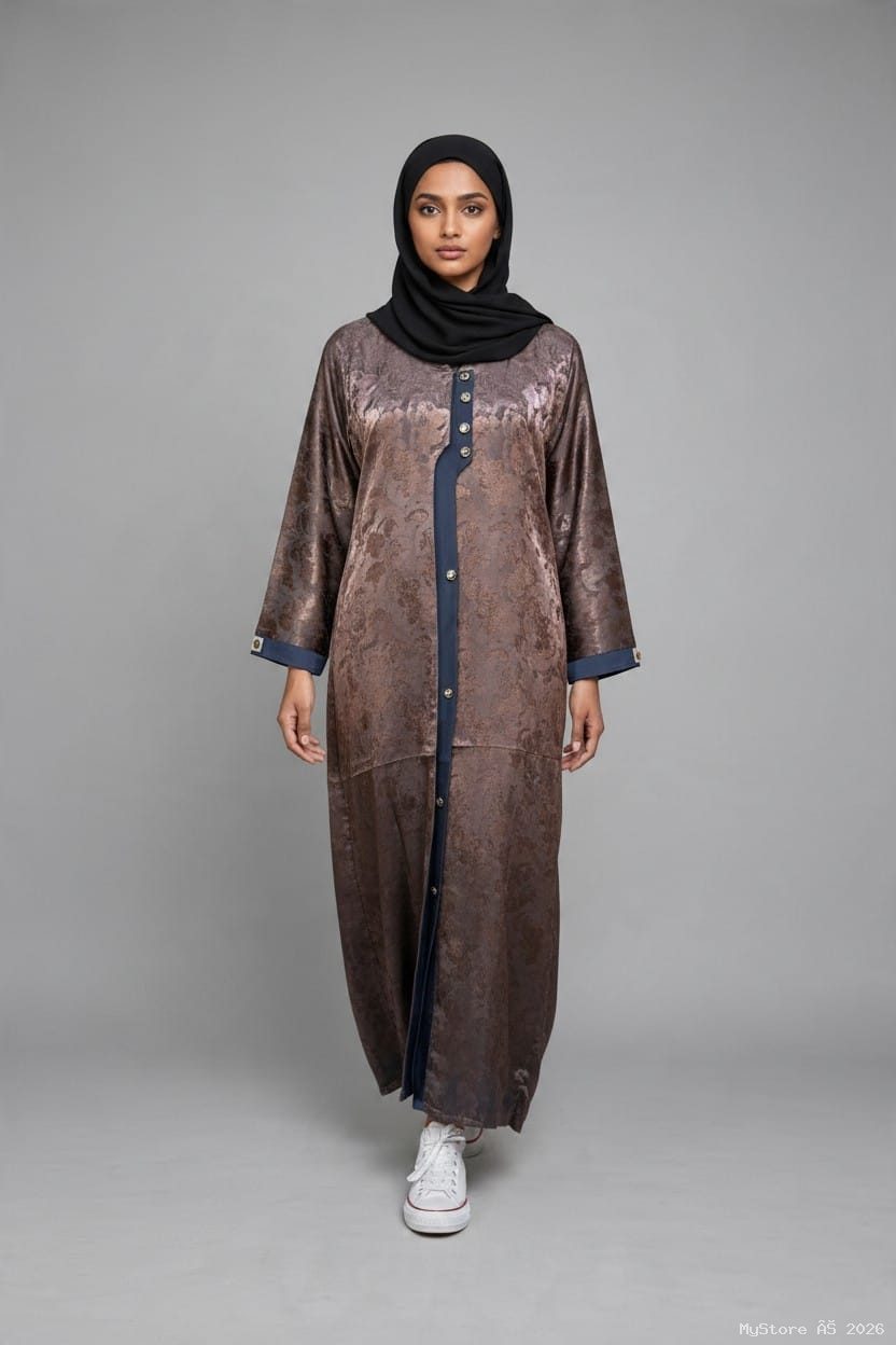 Chic Self-Embossed Print Front-Open Abaya