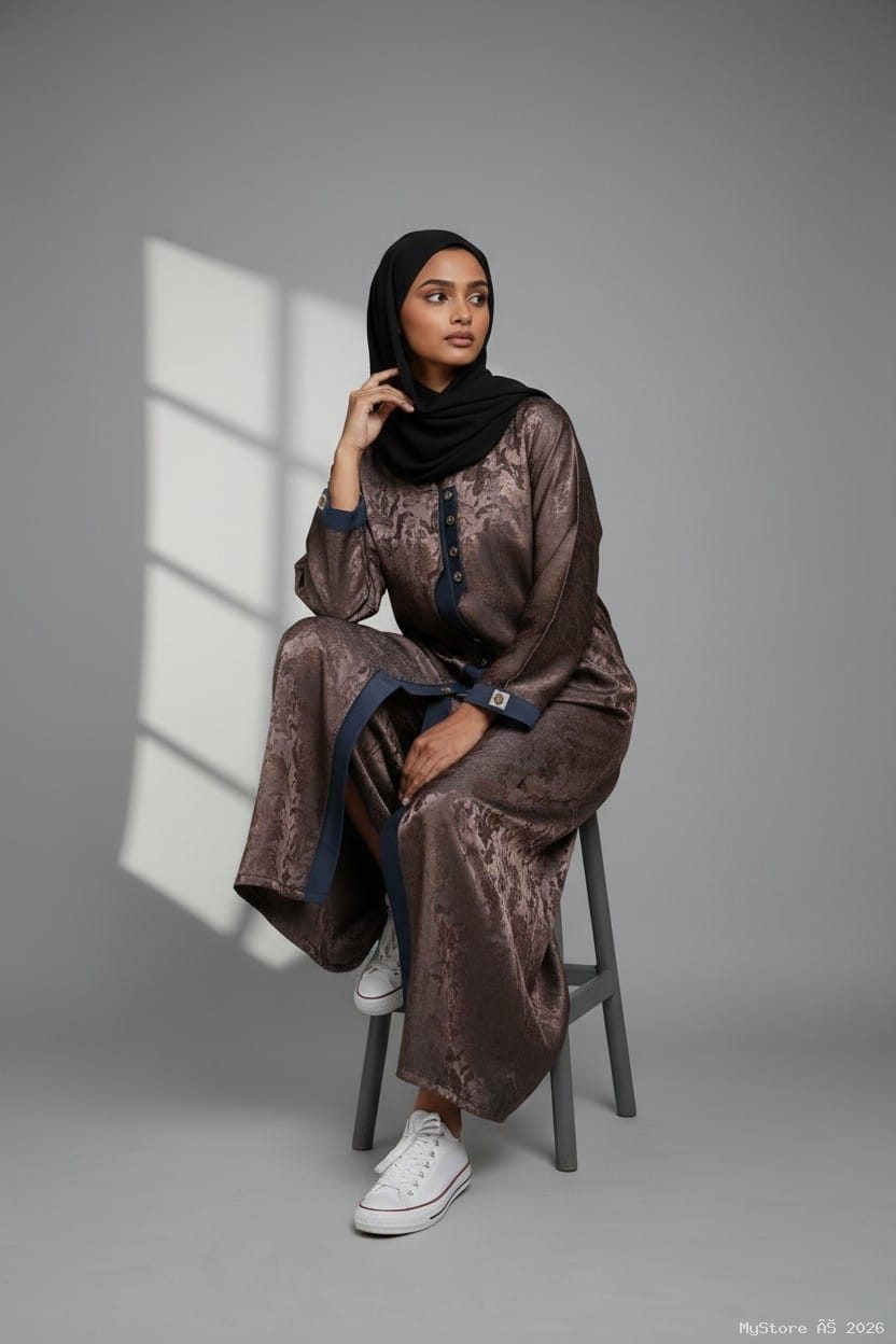 Chic Self-Embossed Print Front-Open Abaya alternate