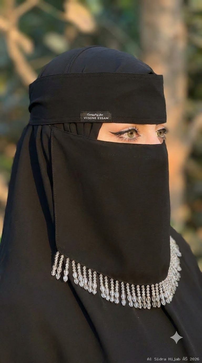 Saudi Niqab with Crystal Bead Fringe Trim