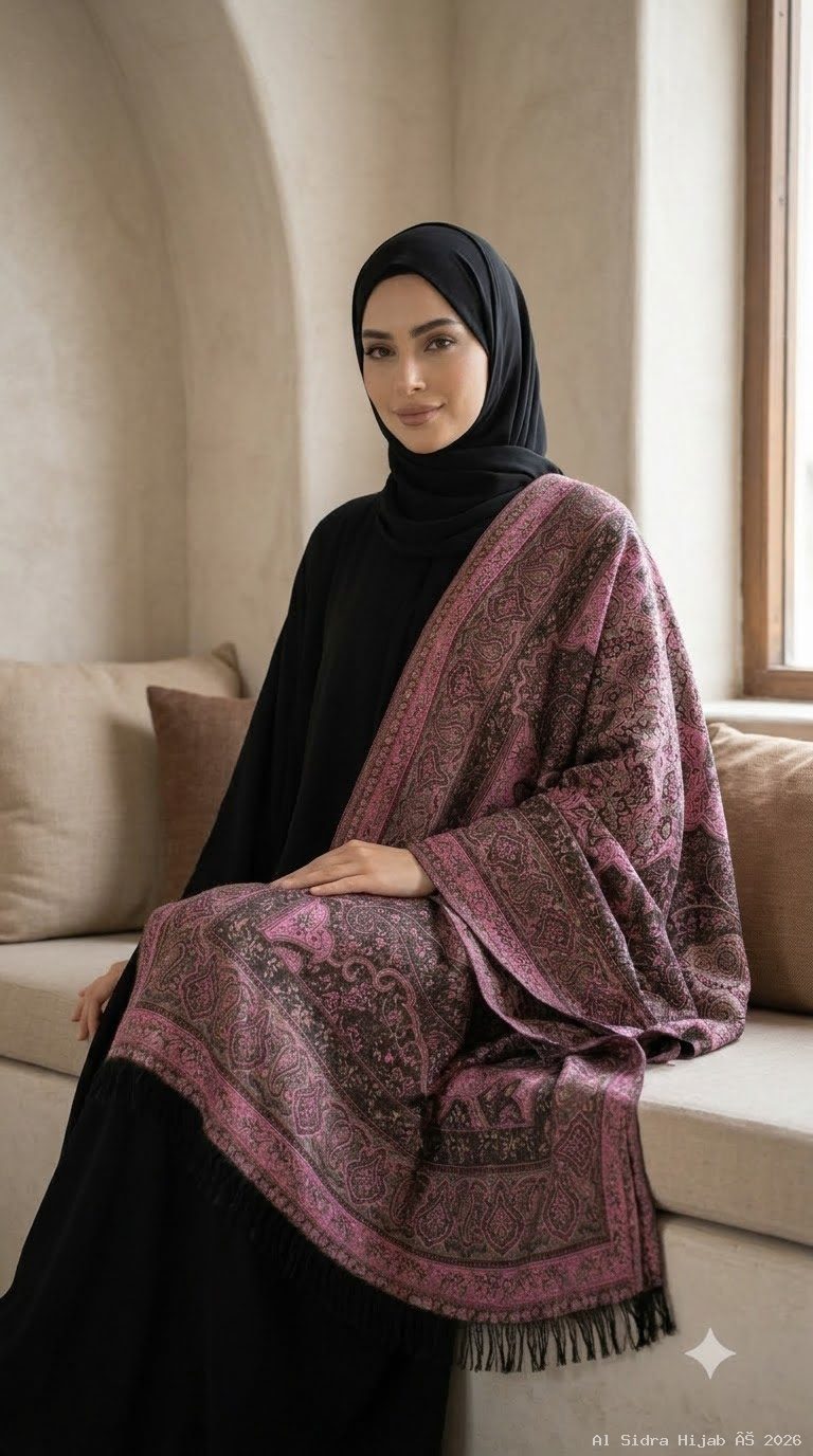 PASHMINA SHAWL PINK & BLACK