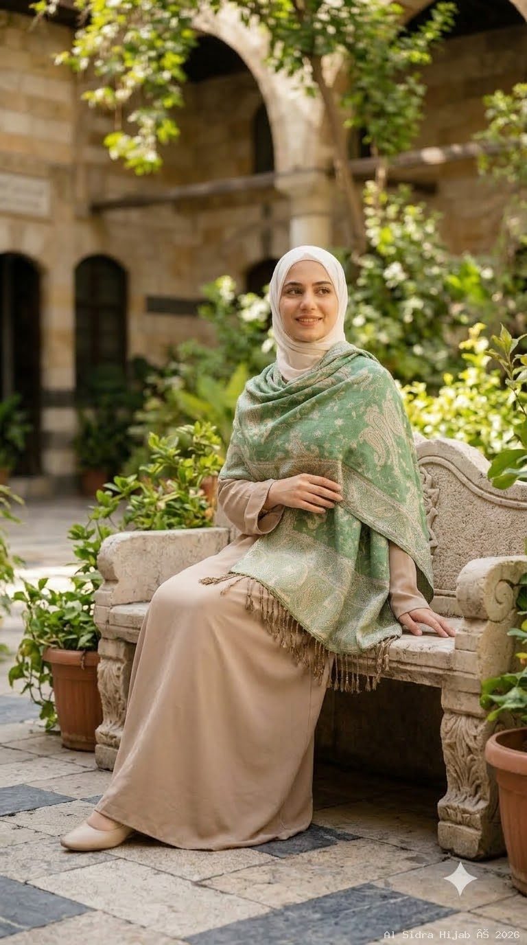 Pashmina shawl in Sage Green & Gold
