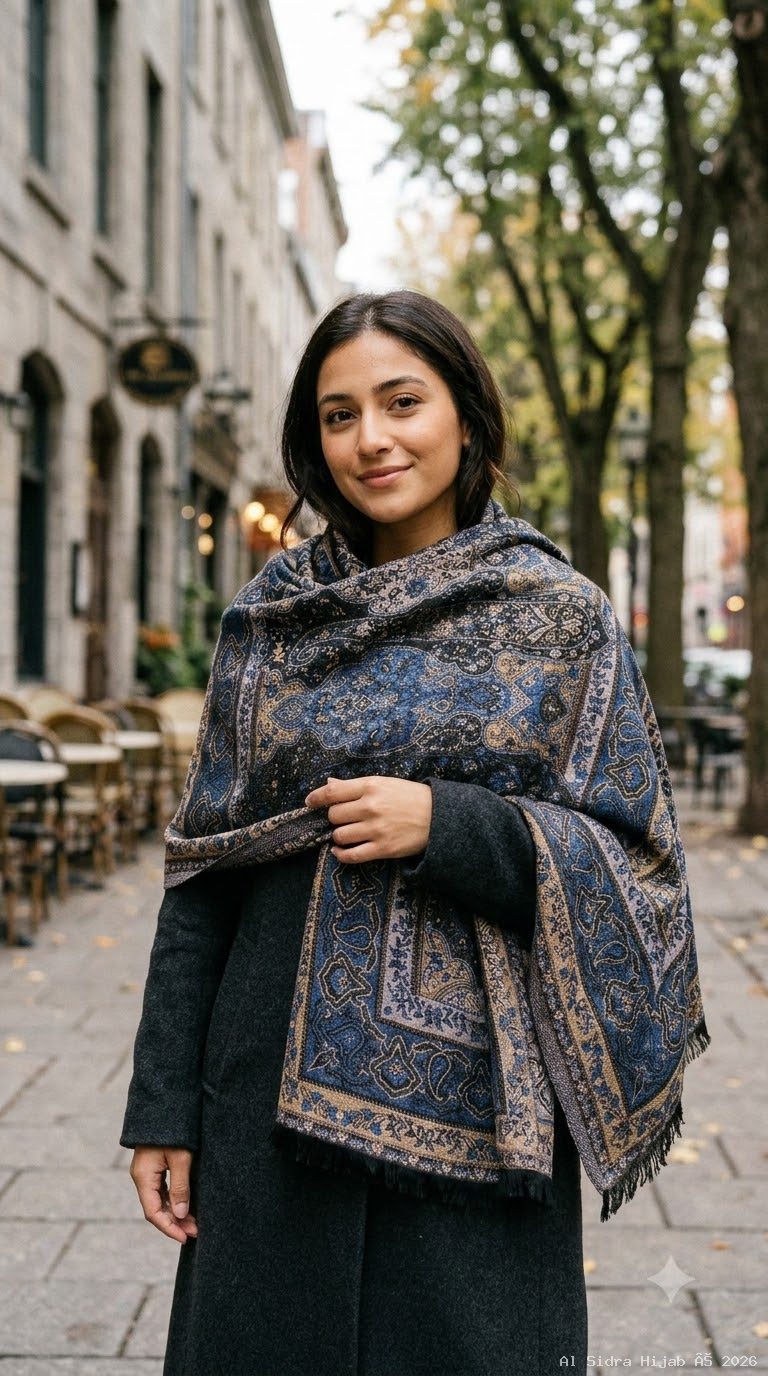 Pashmina shawl in Sapphire Blue & Antique Gold