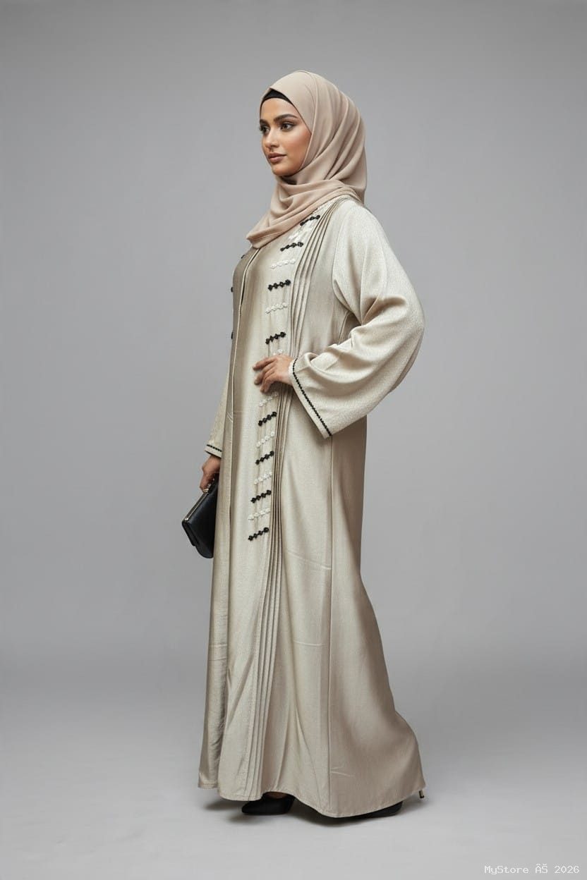 Luxurious Pleated Front-Open Handwork Abaya alternate