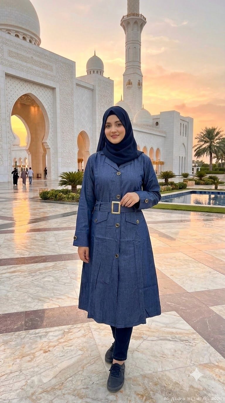 Stylish 3/4 Length Denim Monto Coat Abaya