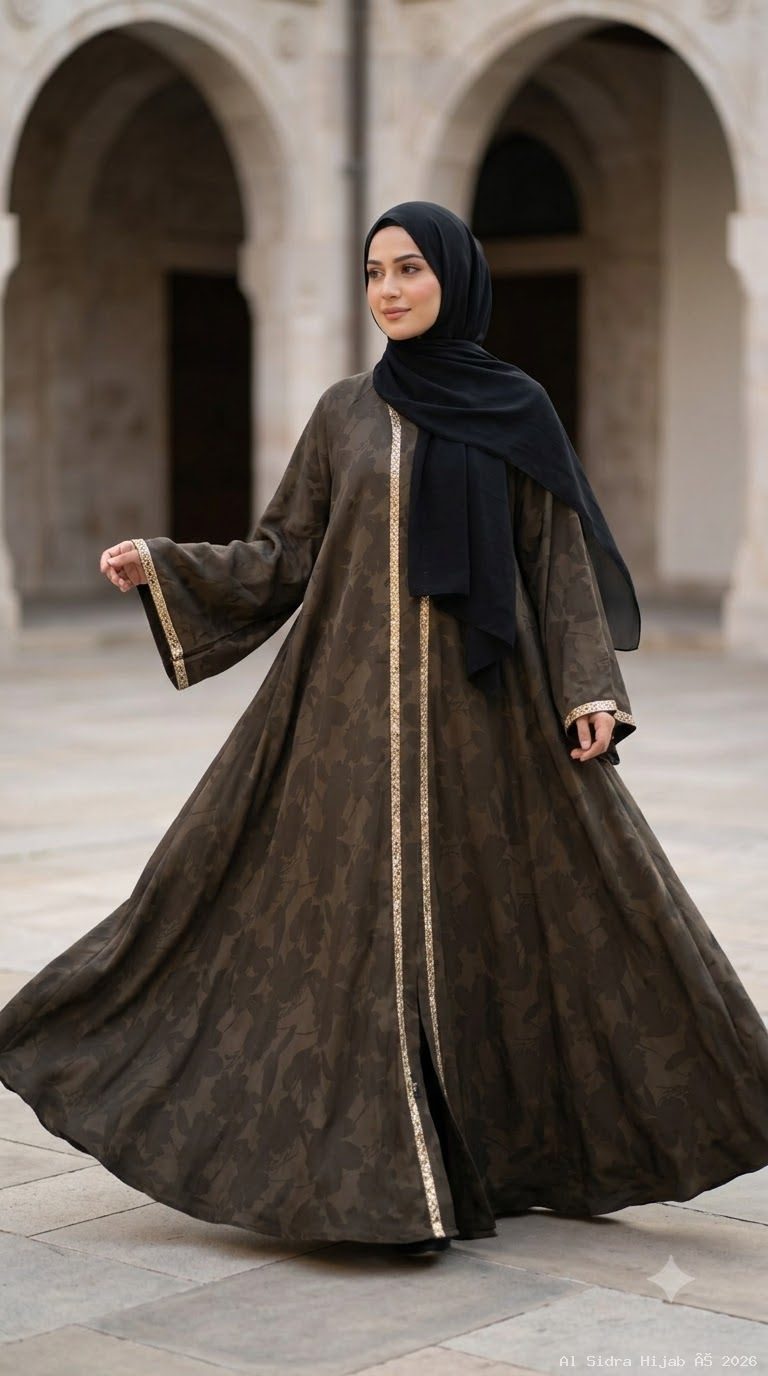 Imported Self-Texture Jacquard Abaya with 200" Round Flare (Ghera)