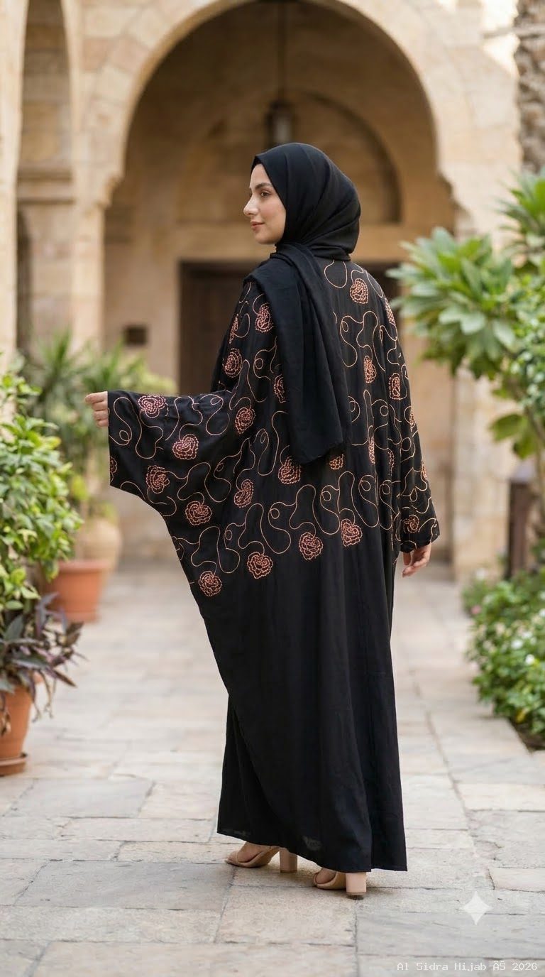 Imported Al Nida Embroidered Front-Open Kaftan Abaya