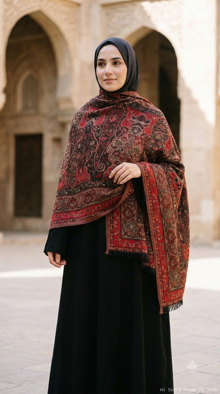 PASHMINA SHAWL IN Maroon & Charcoal