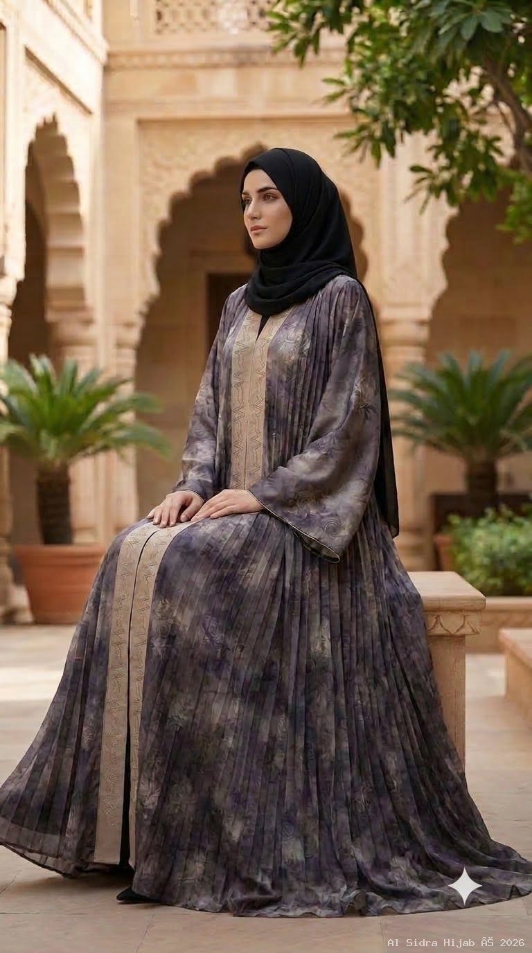 Premium Printed Nida Pleated Abaya