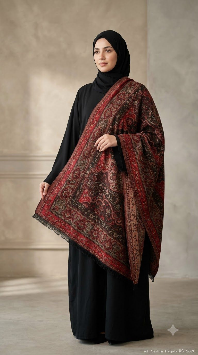 PASHMINA SHAWL IN Maroon & Charcoal