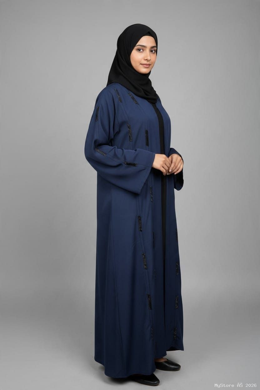 Elegant Navy Blue Front-Open Handwork Abaya alternate