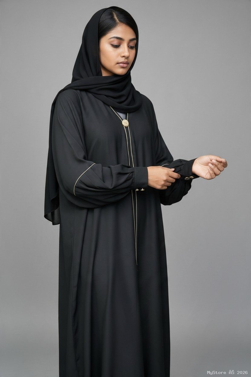 Elegant Black Abaya in Rich Prada Fabric
