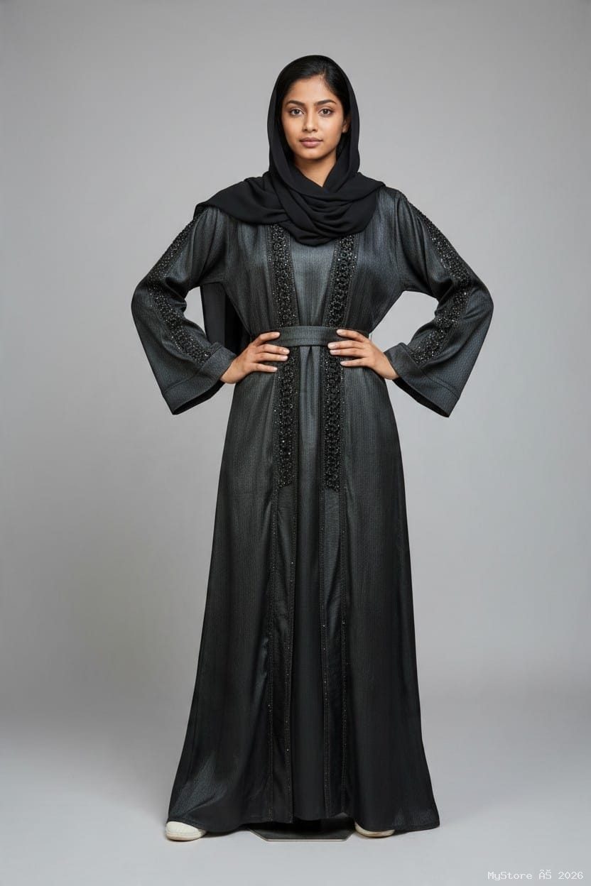 Sophisticated Charcoal Grey Attached-Jacket Abaya
