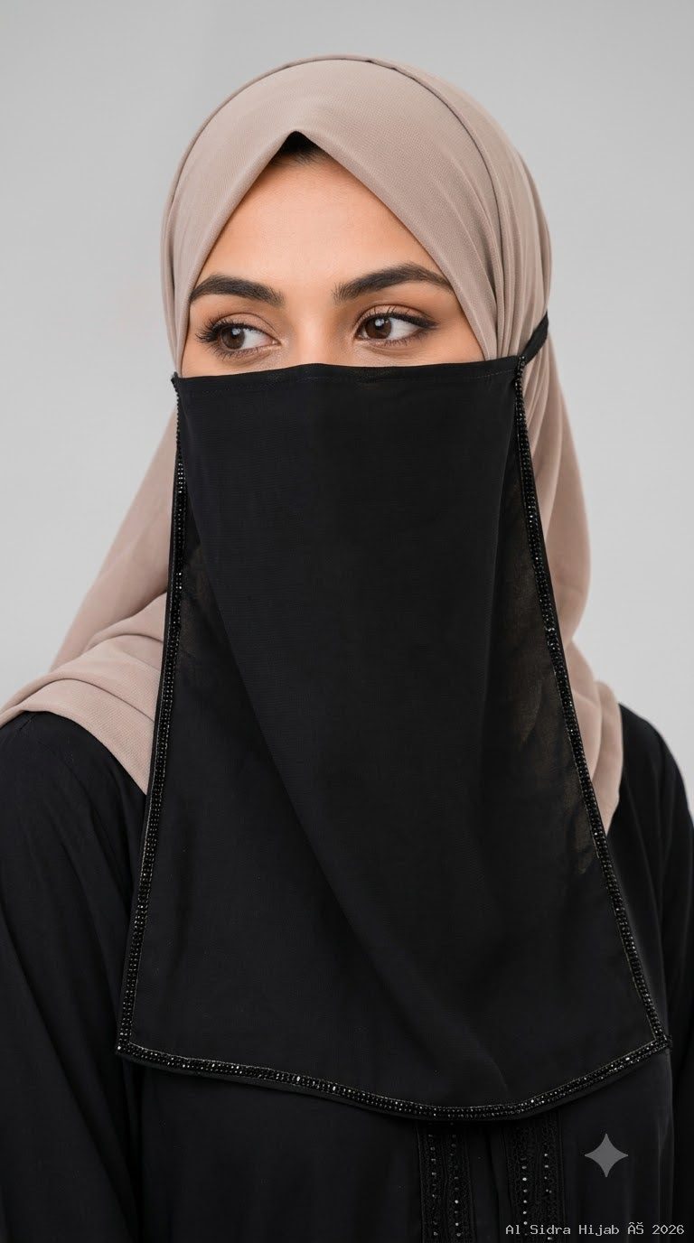 Embellished Half Niqab with Tie-Back – Premium Firdous Fabric