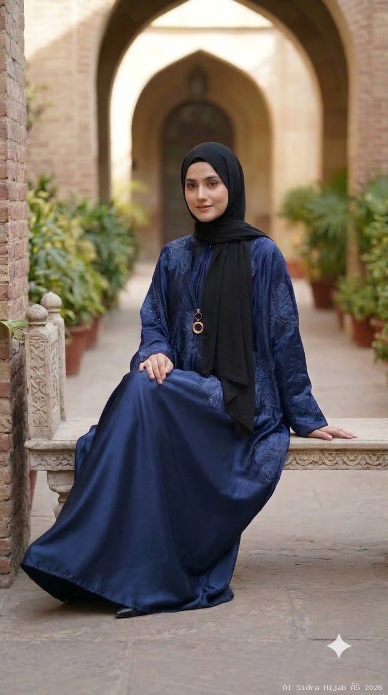 Imported Marble Shine Floral Embroidered Kaftan Abaya (Front & Back Work)