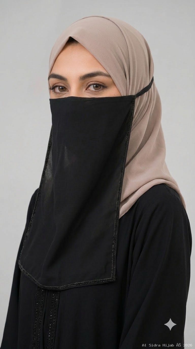 Embellished Half Niqab with Tie-Back – Premium Firdous Fabric