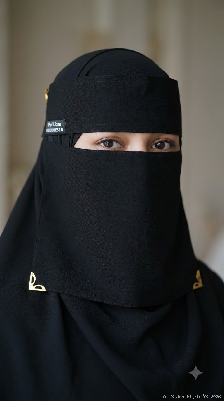 Saudi Niqab with Gold Charm Accents – Jet Black