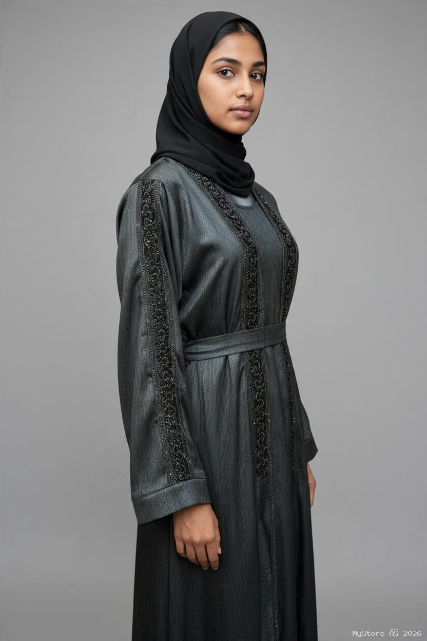 Sophisticated Charcoal Grey Attached-Jacket Abaya alternate