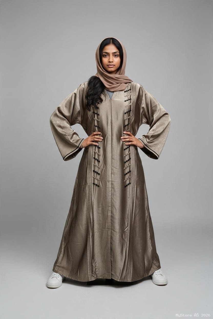 Luxurious Pleated Front-Open Handwork Abaya
