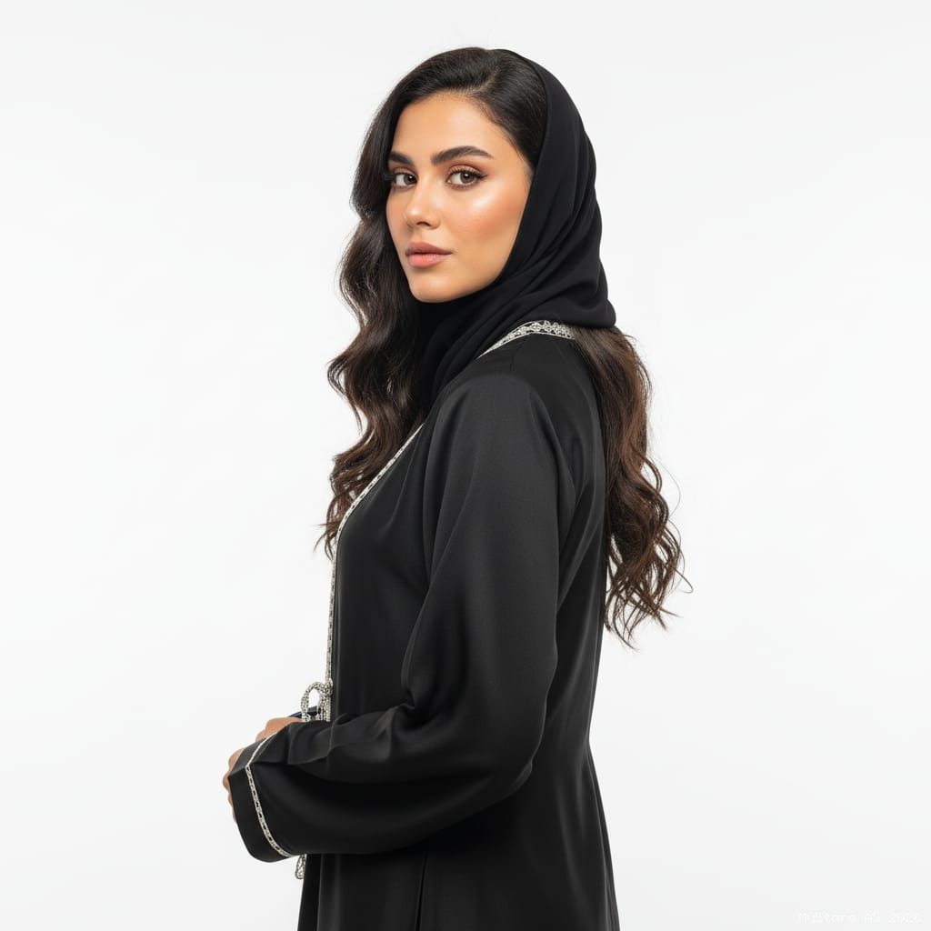Premium Jet Black Embroidered & Patterned Abaya alternate