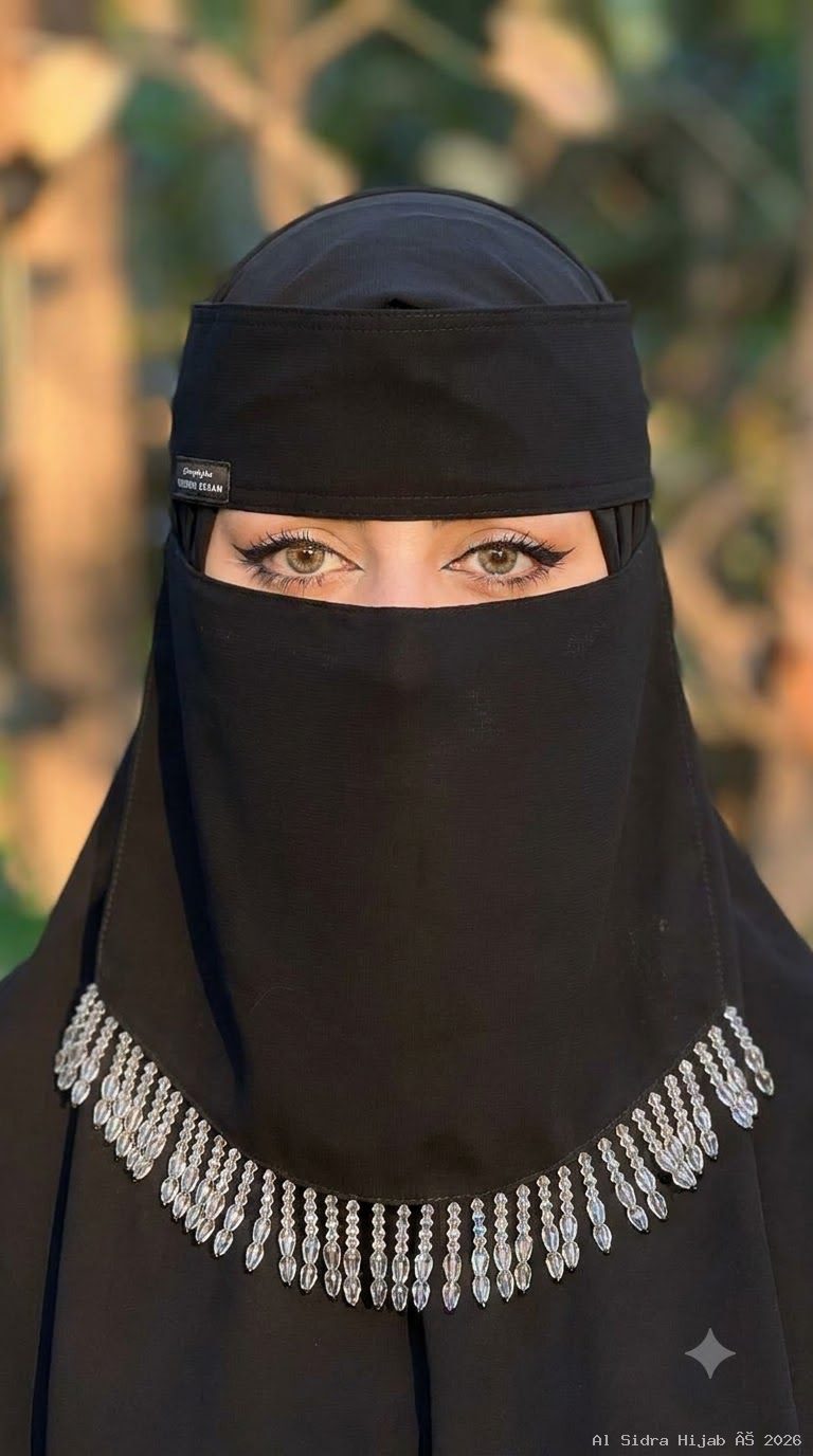 Saudi Niqab with Crystal Bead Fringe Trim